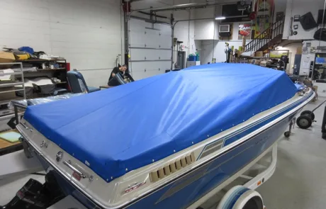 Blue canvas boat cover